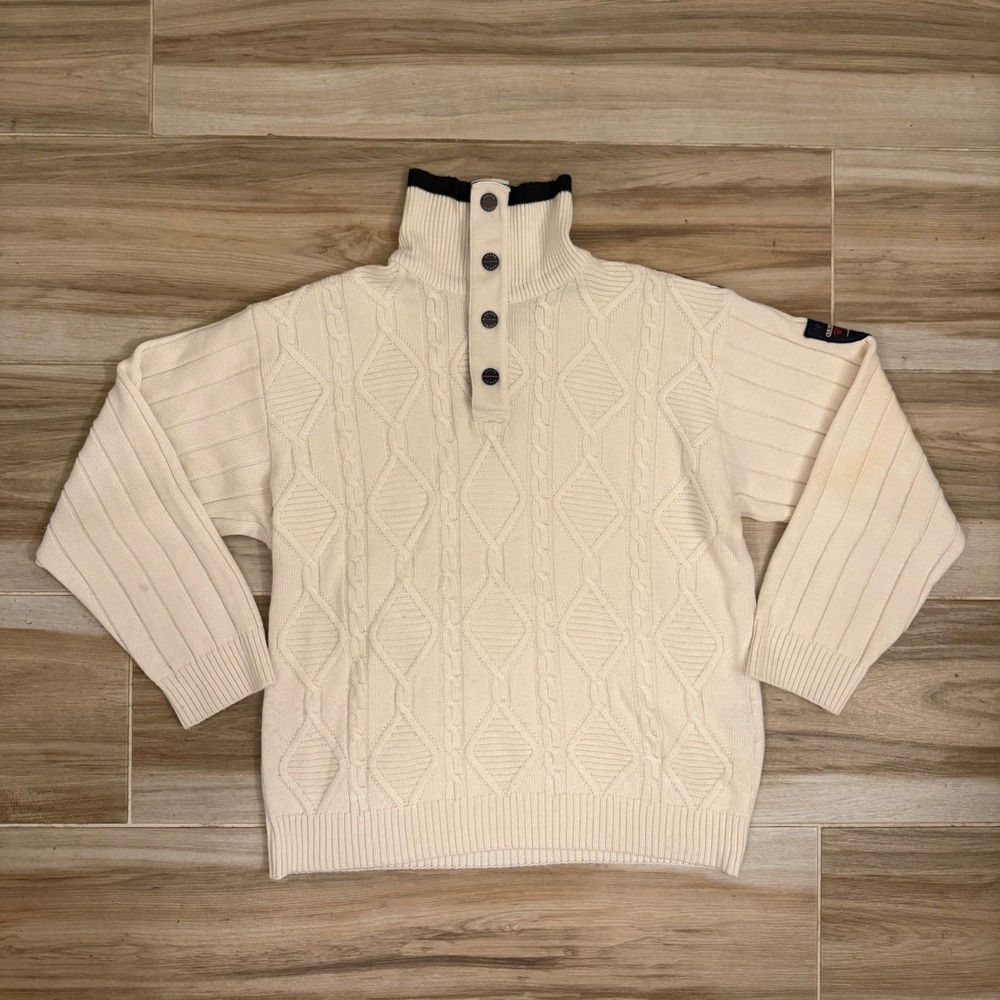 Green Coast Yachting Outfits Mens Merino Wool Blend Sweater Cream Italy Size 52